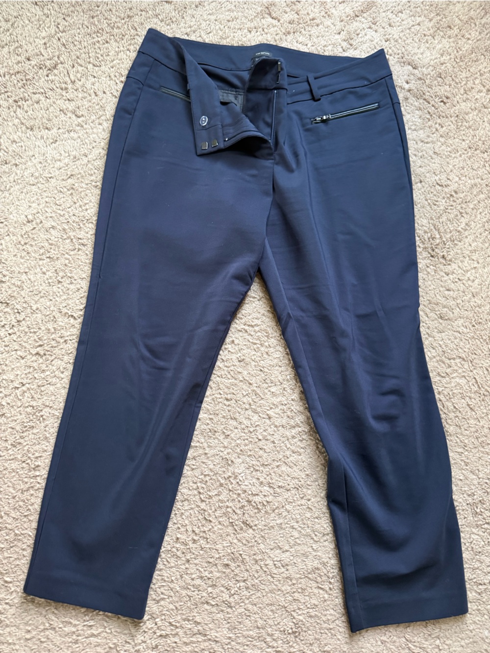 Ann Taylor Navy Performance Chinos with Zipper Pockets
